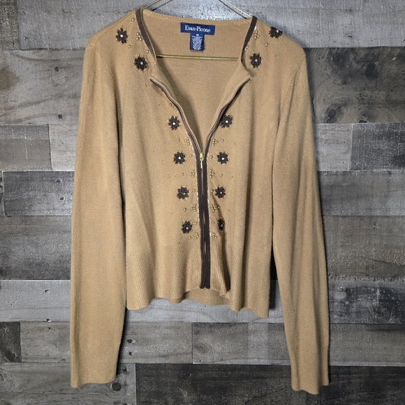 vintage beaded zip up cardigan - Picture 1 of 7